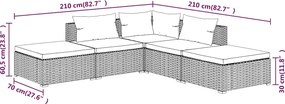 5 részes fekete polyrattan kerti ülőgarnitúra párnákkal