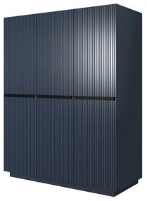 Nicole 150 cm-es szekrény tárolóval - Tengerészkék MDF / fekete fogantyúkkal