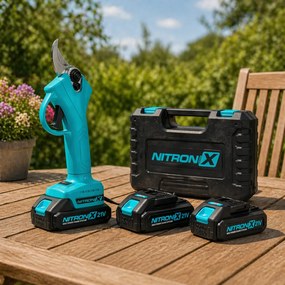 NITRONIX 4786 akkumulátoros kerti metszőolló + 2× akkumulátor + koffer