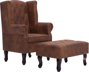 vidaXL barna művelúr "Chesterfield" karosszék és lábtartó