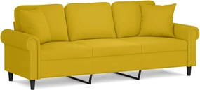 vidaXL 3 személyes sárga bársony kanapé díszpárnákkal 180 cm