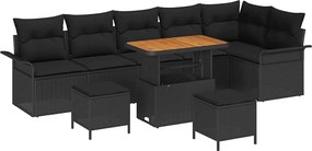 vidaXL Kerti Kanapé Szett párnával 9 pcs Fekete polirattan