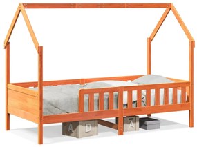 viaszbarna tömör fenyőfa házikó gyerekágykeret 80 x 200 cm