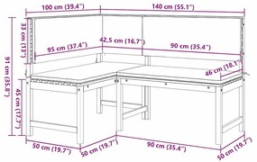 Kerti Sarok Pad Barna 140 x 100 x 91cm Tömör akácfa