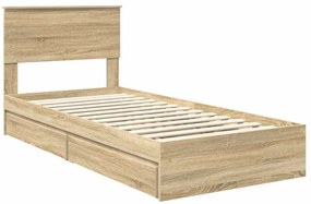 vidaXL Tárolós Ágy fejtámlával Sonoma tölgy 90 x 200 cm Faanyag