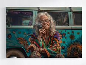 Poszter Hippi Idős Nő Színes Van Retro 120x80