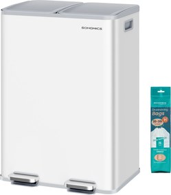 SONGMICS szelektív szemetes, 2 x 30 L, lágy záródás, matt fehér