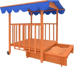 HAPPY verandás homokozó, 130x130x143cm, barna/kék Jurhan