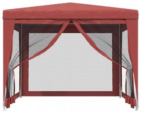 piros HDPE rendezvénysátor 4 hálós oldalfallal 3x3 m