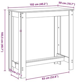kézműves tölgy színű szerelt fa bárasztal 102 x 50 x 103,5 cm