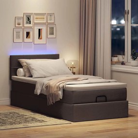 sötétbarna szövet ottomán ágy matraccal &amp; LED-ek 90x200 cm