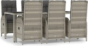vidaXL 7 részes szürke polyrattan kerti étkezőgarnitúra párnával