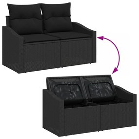 5 darabos Kerti Étkezőszett Párnákkal Fekete Poli Rattan