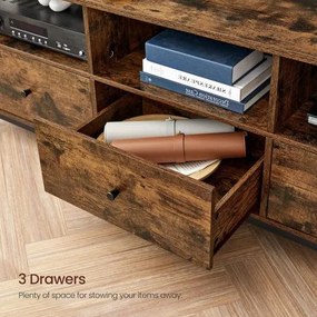 Tv-állvány 3 fiókkal és tárolópolcokkal, 147 x 50 x 40 cm, rusztikus