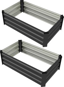 Outsunny 2 db Rectangular Acél Kültéri Virágtartó Készlet Városi Kerthez Zöldségek, Növények, Virágok számára Teraszra 100x60x30 cm Sötétszürke | Aoso