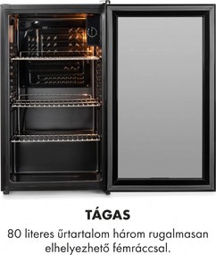 Klarstein Beersafe XXL Onyx, hűtőszekrény, E energiahatékonysági osztály, 3 fém rács, panoráma üvegajtó