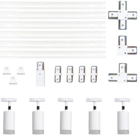 Modern sínrendszer 5 fehér spotlámpával, 1 fázisú - Iconic Jeana