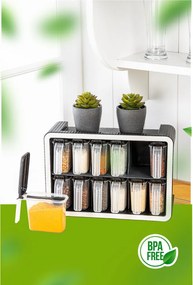 13 részes műanyag fűszertartó készlet állvánnyal 250 ml