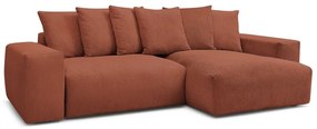 Terrakotta színű kordbársony kinyitható-tárolóhelyes sarokkanapé Voltaire – Bobochic Paris