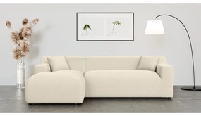 Bézs-krémszínű kordbársony sarokkanapé (bal oldali-heverő résszel) Martin – Ropez