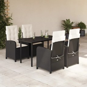 5 részes fekete polyrattan kerti étkezőgarnitúra párnákkal