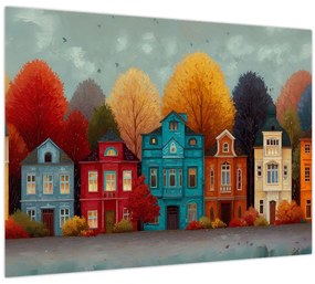 Üveg kép - Festett őszi város (70x50 cm)