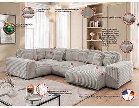 Világosszürke kordbársony sarokkanapé (bal oldali-U alakú) Justin – Ropez