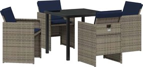 vidaXL Kert étkező szett párnával 5 pcs Szürke polirattan