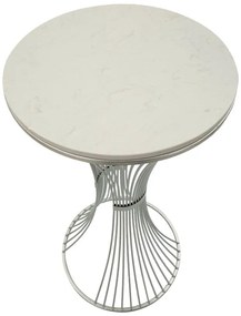 Ezüst színű fém kisasztal márvány hatású asztallappal