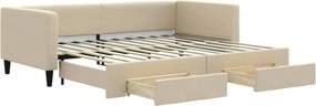 vidaXL krémszínű kihúzható szövetheverő fiókokkal 90 x 200 cm