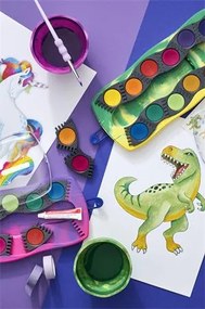 Vízfesték, 12 darabos, összeilleszthető, FABER-CASTELL Dinoszaurusz+1 tubus fehér tempera + dinoszaurusz matrica (TFC125036)