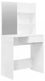 magasfényű fehér fésülködőasztal tükörrel 74,5 x 40 x 141 cm