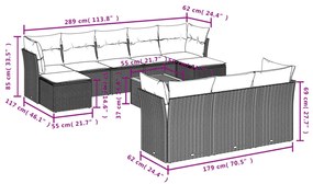 11 részes fekete polyrattan kerti ülőgarnitúra párnákkal