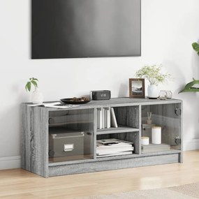 szürke sonoma színű TV-szekrény üvegajtókkal 102 x 37 x 42 cm