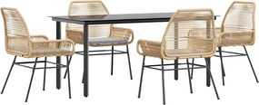 vidaXL 5 észes barna polyrattan üveg kerti étkezőgarnitúra párnával