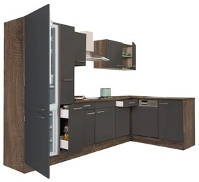 Yorki 310 sarok konyhabútor yorki tölgy korpusz,selyemfényű antracit fronttal alulagyasztós hűtős szekrénnyel