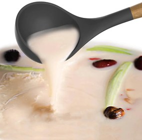 14 darabos konyhai eszközkészlet, hőálló szilikon fejjel, tartóval, sötétszürke