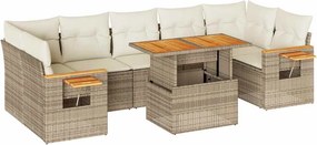 vidaXL 8 részes bézs polyrattan akácfa kerti ülőgarnitúra párnával