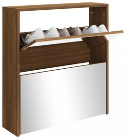 barna tölgy 2 szintes cipőszekrény tükörrel 63 x 17 x 67 cm