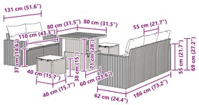 8-as Korszak Kerti Kanapé Szett Párnákkal Bézs Poli Rattan Akác