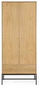 Natúr színű ruhásszekrény tölgyfa dekorral 80x190 cm Flora – Woodman