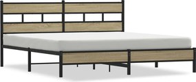 vidaXL sonoma tölgy színű fém ágykeret matrac nélkül 180 x 200 cm