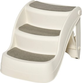 PawHut 3-lépcsős Összecsukható Műanyag Kutyalépcső Csúszásmentes Szőnyegekkel Ágy Sofa Teherbírás: 15 kg 49x38x38 cm Krém | Aosom