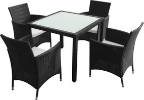 vidaXL 5-részes fekete polyrattan kültéri étkezőszett párnákkal
