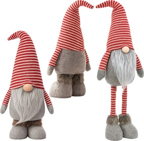 Karácsonyi manó teleszkópos lábakkal 25x12.5x8 cm piros csíkos