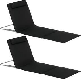 Outsunny 2 darabos Összecsukható Tengerparti Matrac 5 fokozatú Háttámlával és Fejpárnával, Hordtáskával 134x48x33-43 cm Fekete | Aosom