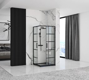 Rea Concept, zuhanykabin 90x90x190 cm, fekete profil + fehér Savoy zuhanytálca, KPL-K1001