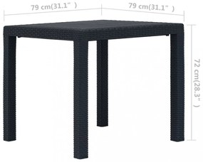 antracitszürke rattan küllemű műanyag kerti asztal 79x79x72 cm