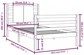 tömör fenyőfa ágykeret matrac nélkül 90 x 190 cm