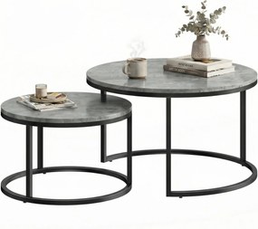 HOMCOM 2 részes kerek egymásba illeszthető dohányzóasztal szett, betonhatású lap, fém váz — 78,5 x 78,5 x 46,5 cm, szürke | Aosom